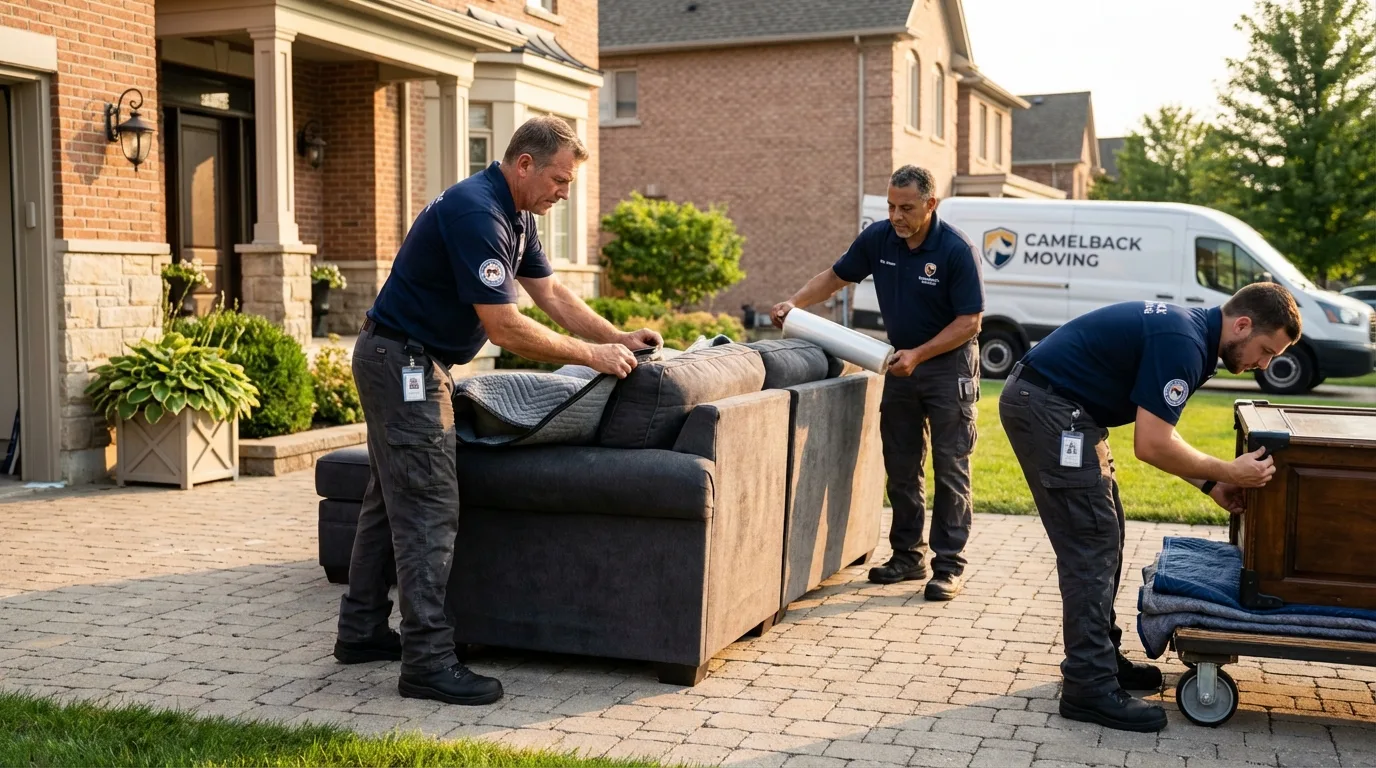 Large estate moving crew wrapping furniture in Essex Junction, VT