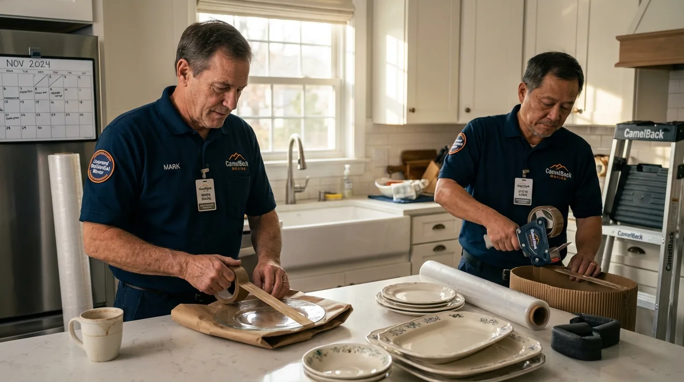 Professional crew packing kitchen dishware in Essex Junction, VT
